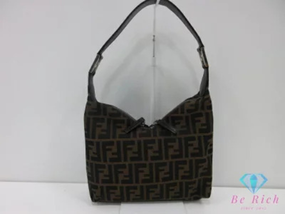 Fendi Hobo Bag Handbag Zucca Brown Canvas Leather Hobo